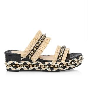 Christian Louboutin VOLTINOUDOU 60 Studded Platform Wedge Mule Sandal Shoes - 39